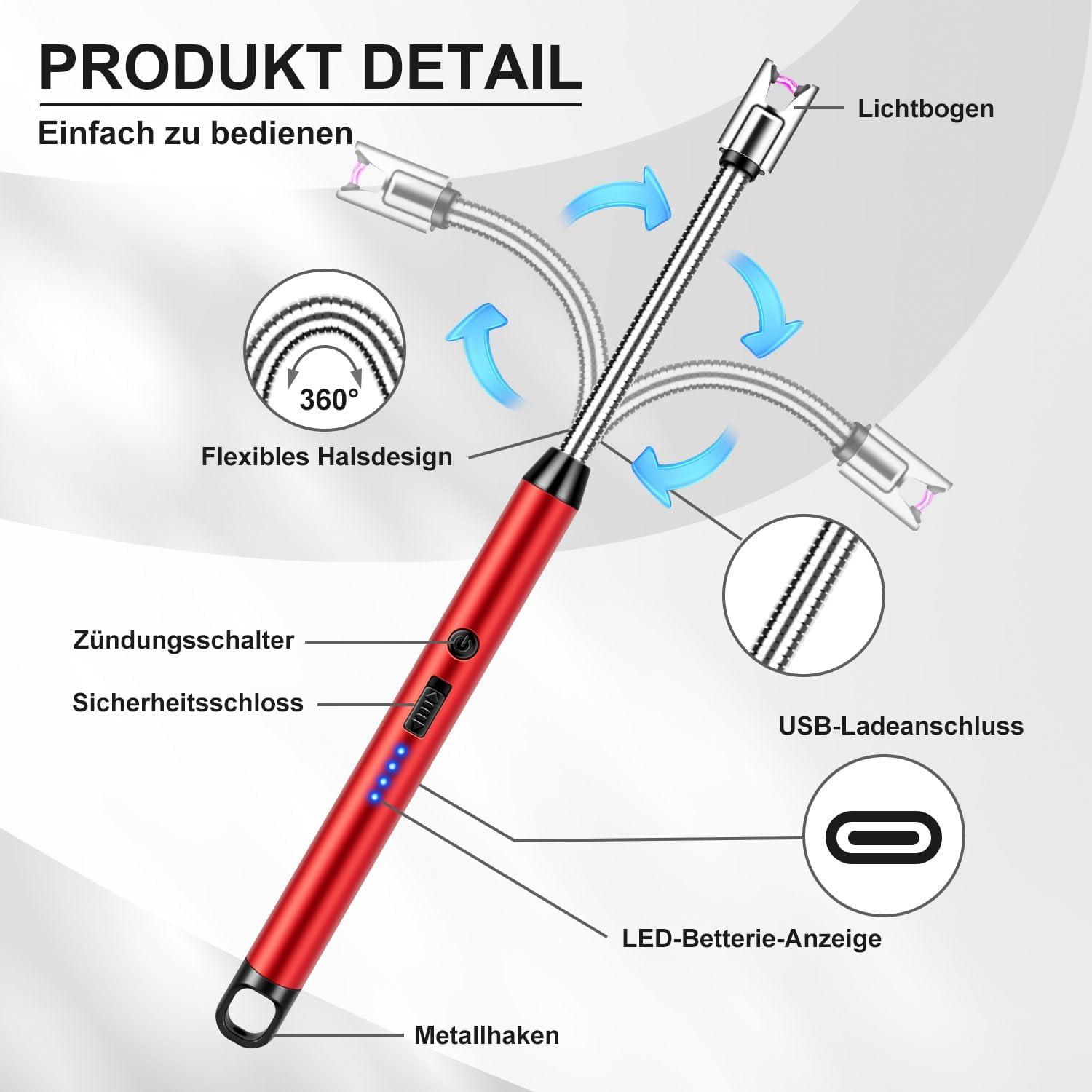 Stabfeuerzeug mit flexiblem Hals, USB, winddicht