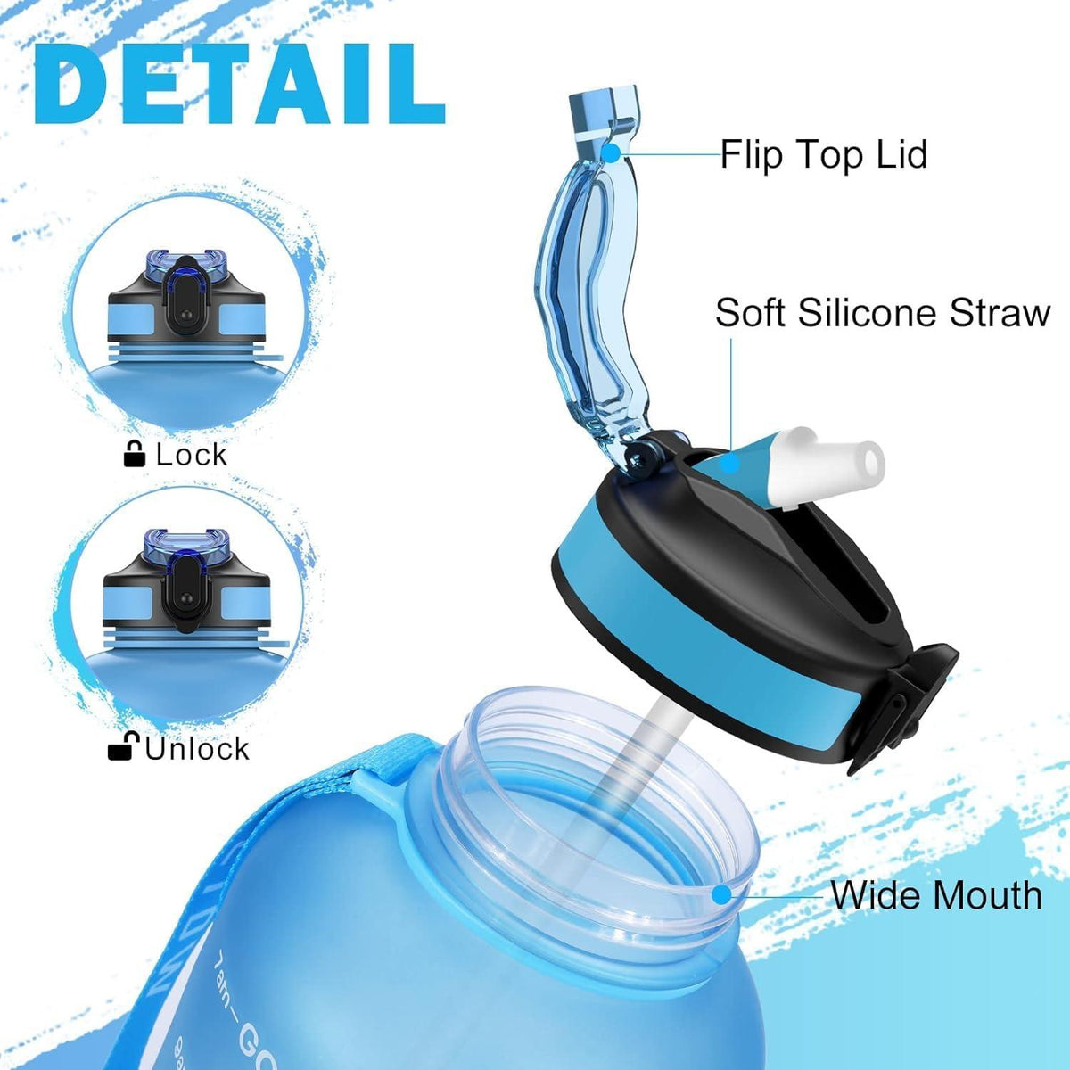 ETDW 2 Liter Trinkflasche Sport Strohhalme 2000ml BPA Frei
