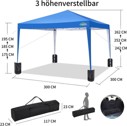 COBIZI Pavillon 3x3m Wasserdicht Stabil UV-Schutz 50+ Blau