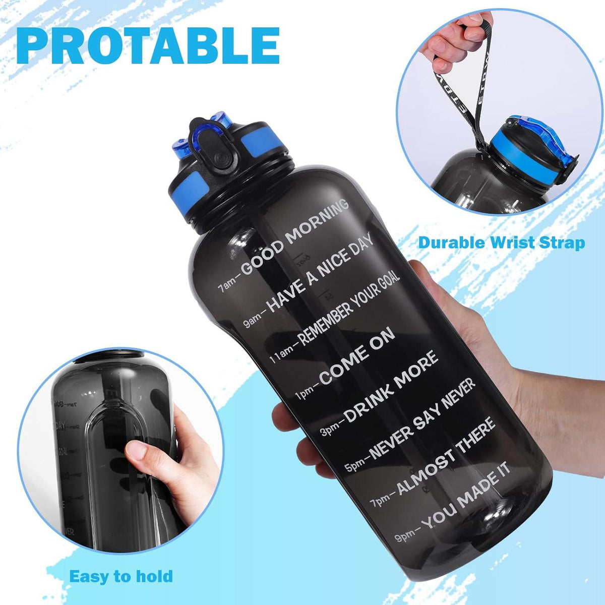 ETDW 2L Trinkflasche Sport Strohhalme 2000ml BPA-frei Auslaufsicher
