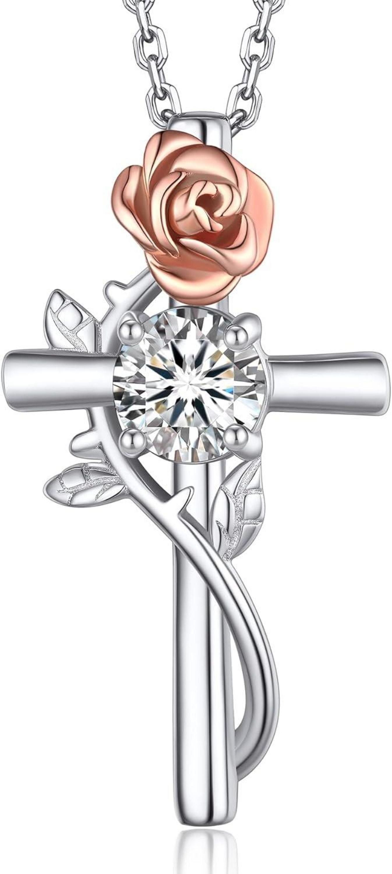 Moissanite Kreuz Kette Silber 925 Geschenkbox Valentinstag