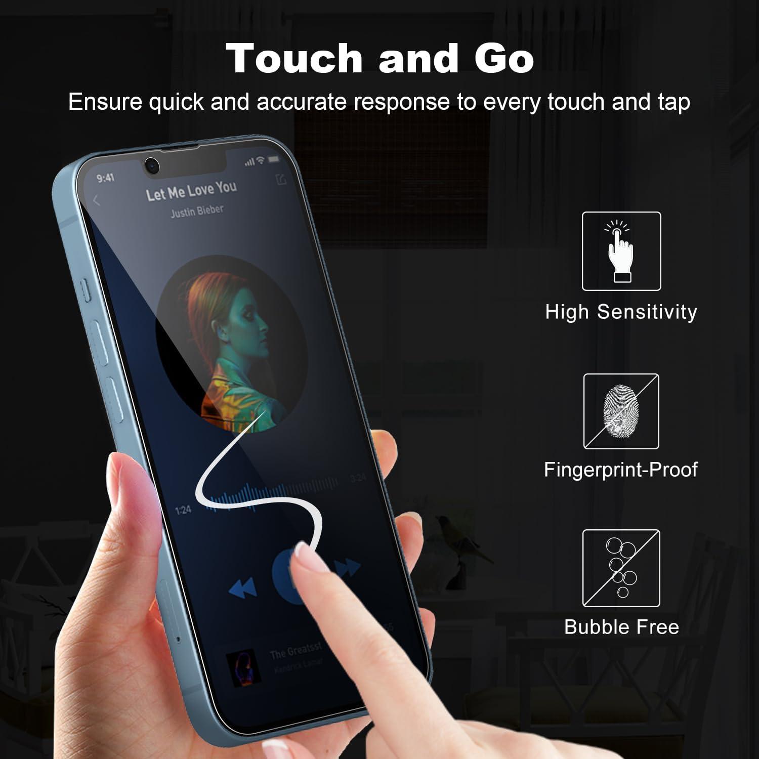 iPhone 13/13 Pro/14 6,1 Zoll Panzerglas Sichtschutz 2 Stück 9H