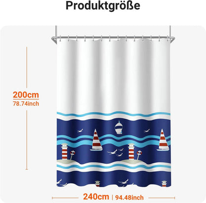 Duschvorhang Blaues Segel 240x200cm mit beschwertem Saum
