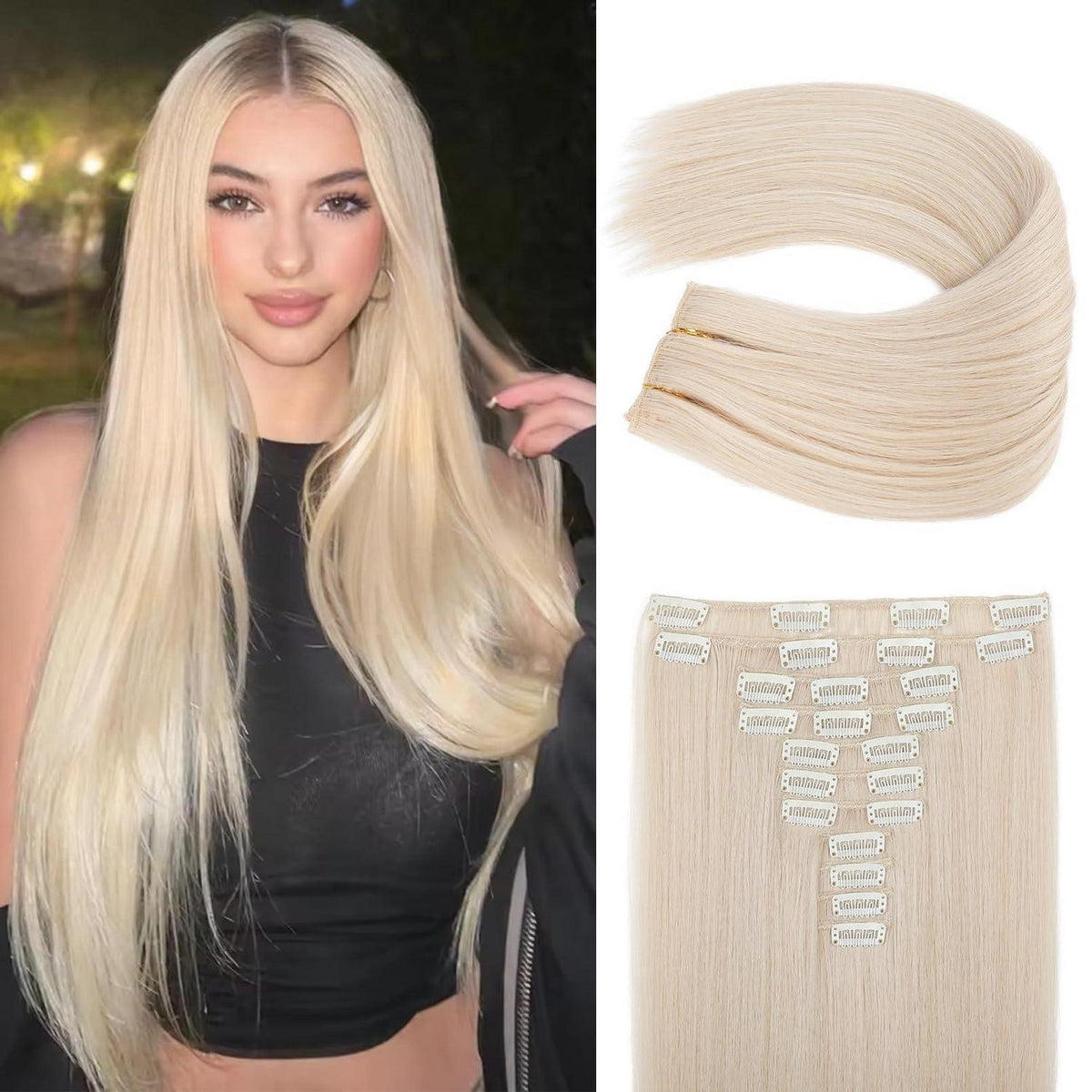 Clip-in Haarverlängerung Hellblond 61cm – 11-teiliges Set