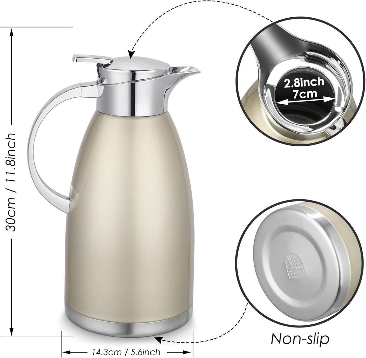 2.3 Liter Edelstahl Isolierkanne Doppelschicht Vakuum Kaffeekanne