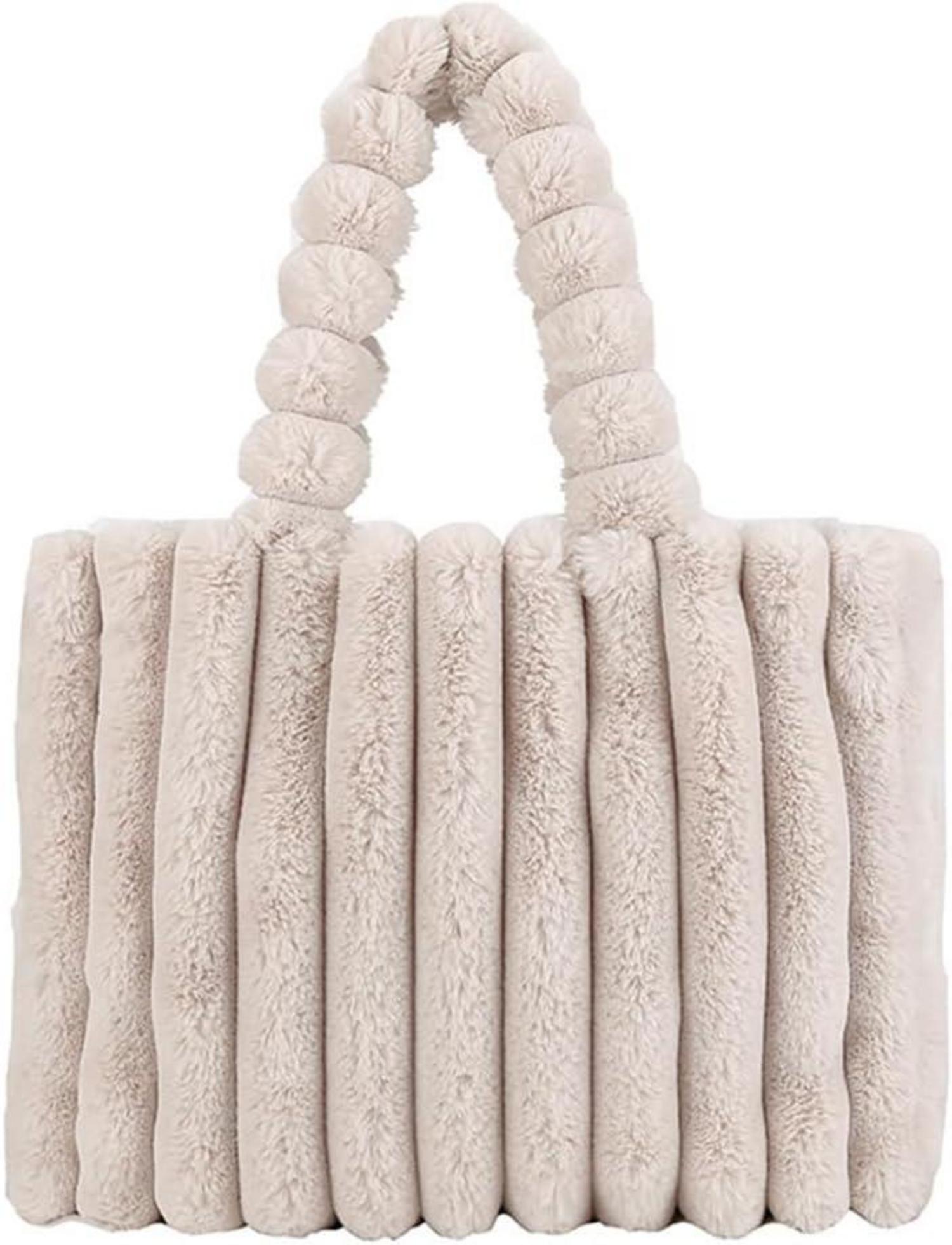 Plüsch Handtasche Damen Winter Schultertasche groß Schwarz
