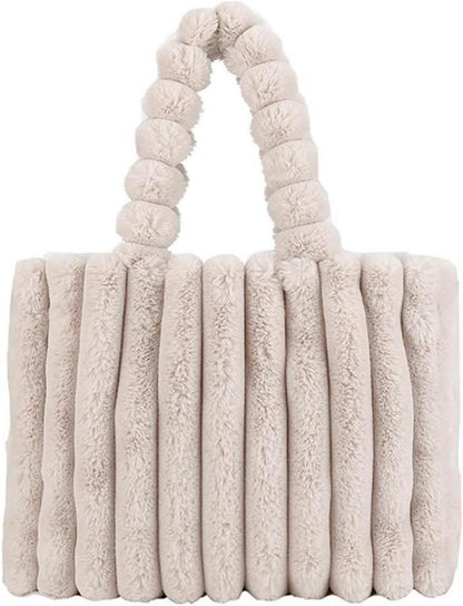 Plüsch Handtasche Damen Winter Schultertasche groß Schwarz