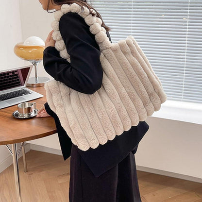 Plüsch Handtasche Damen Winter Schultertasche groß Schwarz
