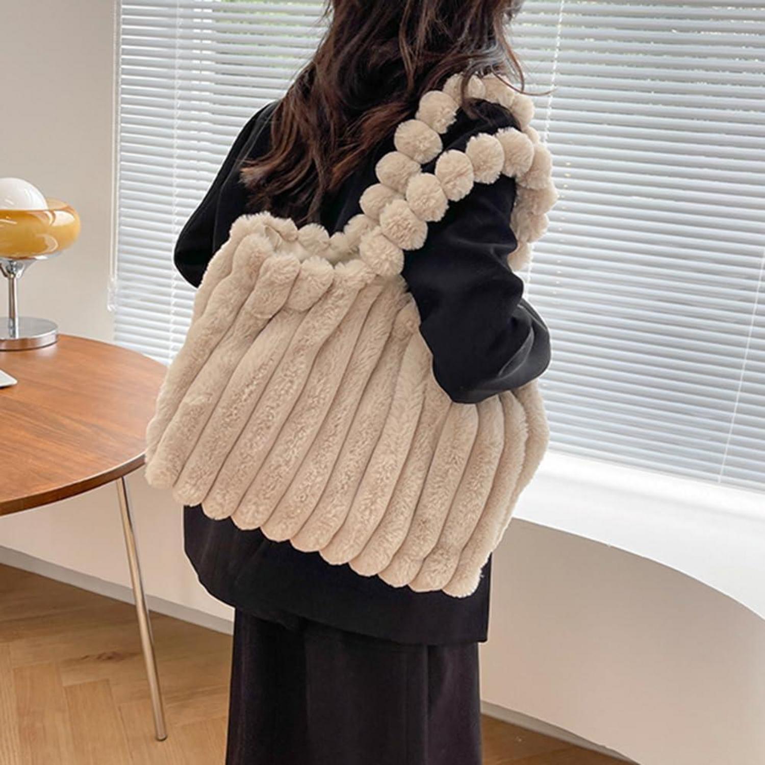 Plüsch Handtasche Damen Puffy Tote Bag Groß Umhängetasche Warme Schultertasche