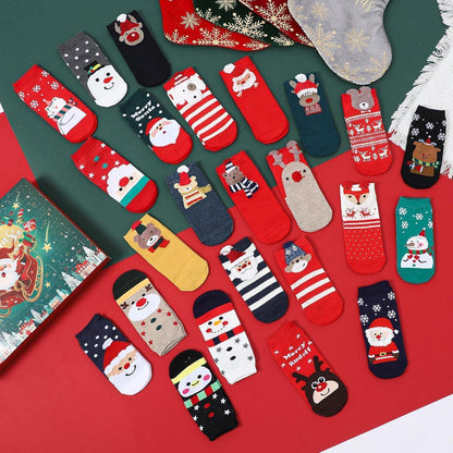24 Paare Weihnachtssocken Damen Adventskalender Geschenkset