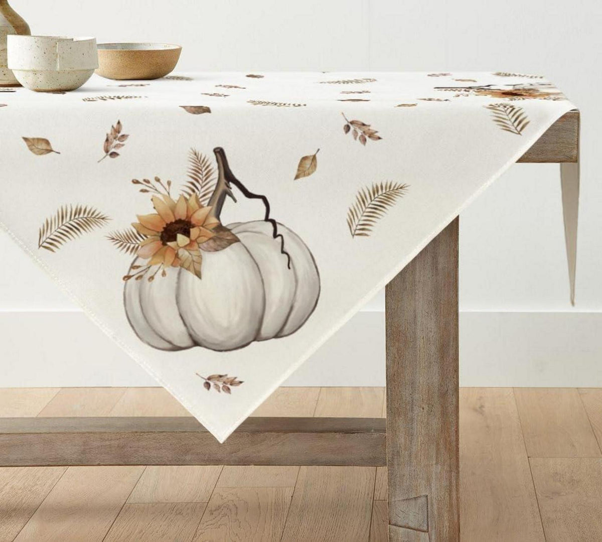 Streifen Kürbisse Blätter Herbst Tischdecke 85x85 cm Beige