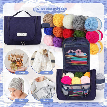 Häkelset für Anfänger mit praktischer Tasche und 15 Acrylwolle
