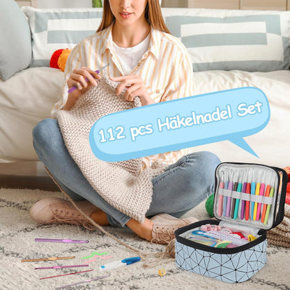 112er Häkelset: Wolle, Häkelnadeln, Zubehör, Ergonomisch, Anfänger