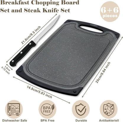Frühstücksbrettchen Set mit Steakmessern 6er Kunststoff BPA