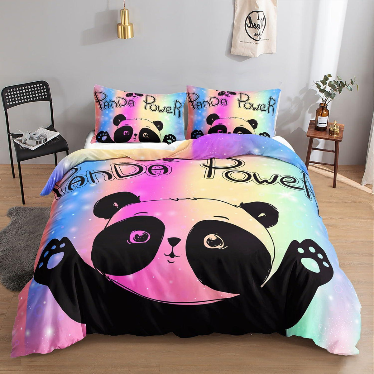 Panda Bettwäsche Set 200x200cm - Kinderzimmer Bettbezug mit Kissenbezügen