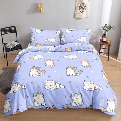 Katzen Bettwäsche-Set Lila 200x200cm mit Kissenbezügen