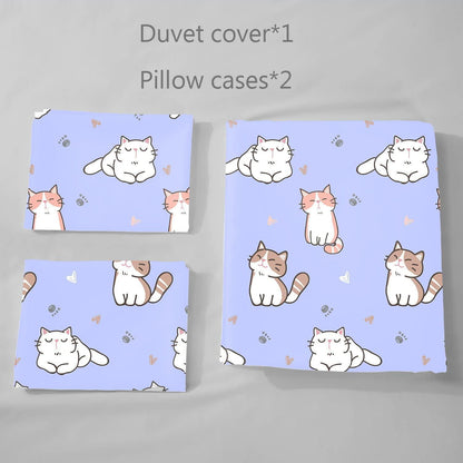 Katzen Bettwäsche-Set Lila 200x200cm mit Kissenbezügen