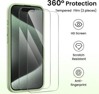 ORNARTO iPhone 15 Pro Max Hülle Kameraschutz 2 Schutzfolien flüssiges Silikon