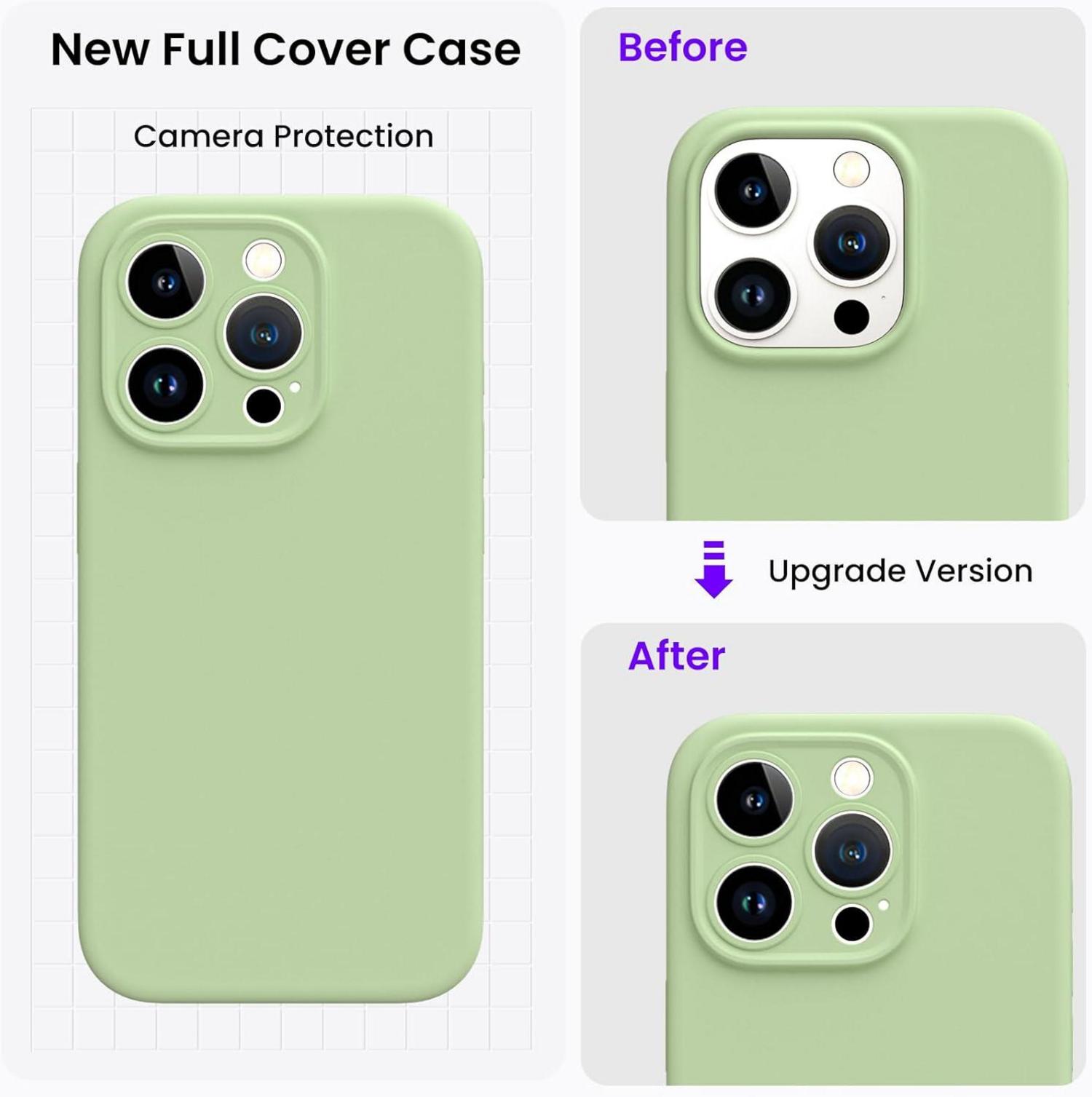 ORNARTO iPhone 15 Pro Hülle mit Kameraschutz, 2 Schutzfolien, flüssigem Silikon - Leicht Grün