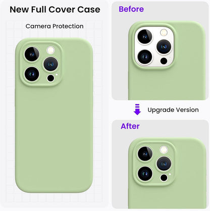 ORNARTO iPhone 15 Pro Hülle mit Kameraschutz, 2 Schutzfolien, flüssigem Silikon - Leicht Grün