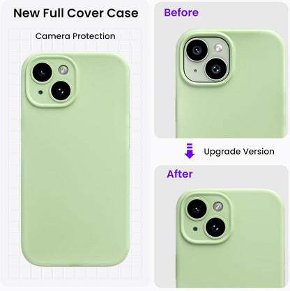 iPhone 15 Hülle mit Kameraschutz und Schutzfolien, flüssiges Silikon, stoßfest, 6.1 Zoll, grün