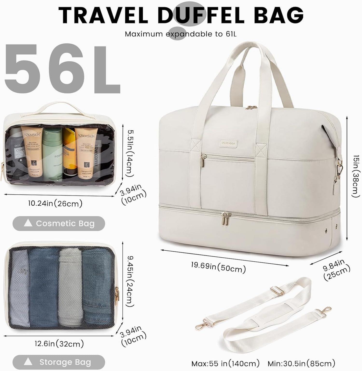Weekender Reisetasche Damen Sporttasche Handgepäck Kliniktasche Beige