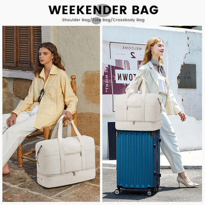 Weekender Reisetasche Damen Sporttasche Handgepäck Kliniktasche Beige