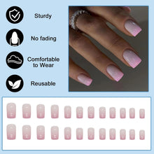 24 Rosa Gradient Eckig French Künstliche Nägel Acryl Fake