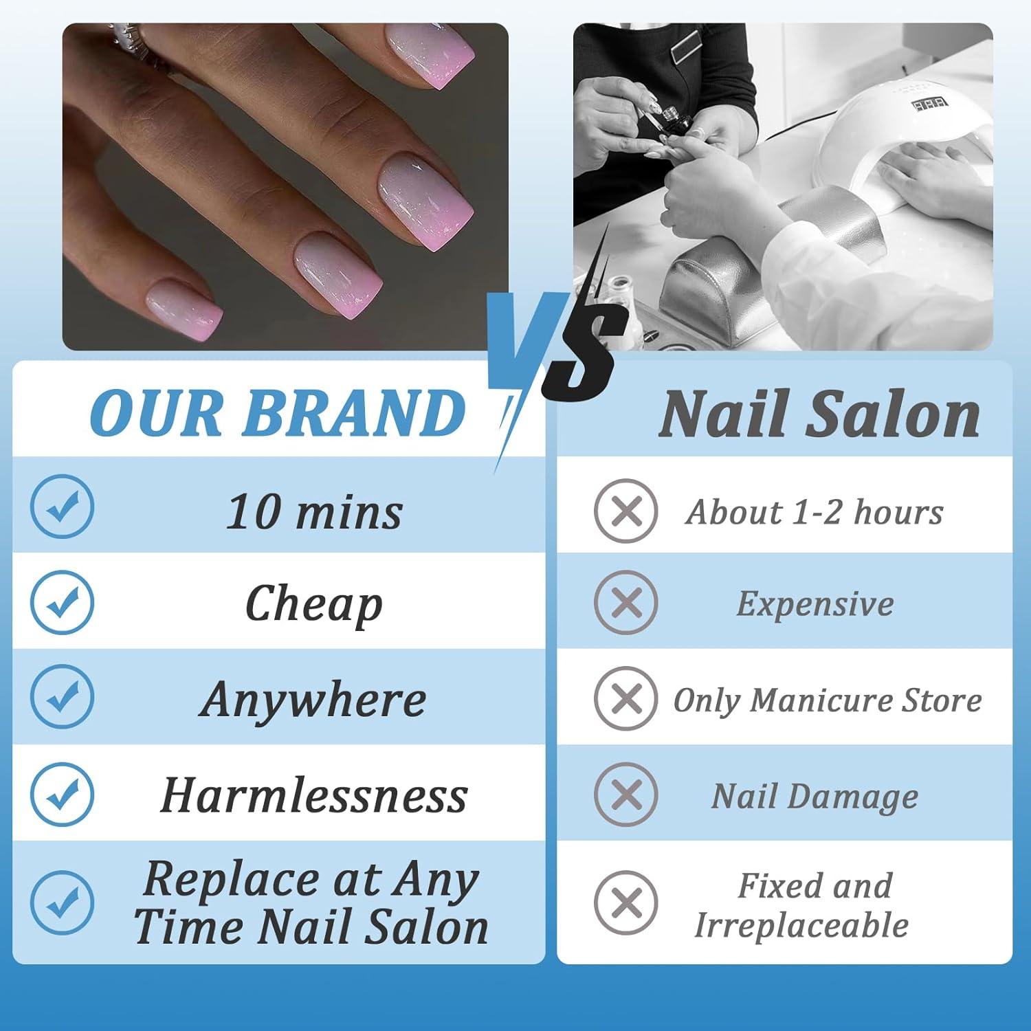 24 Stück Press on Nägel Rosa Gradient Eckig French Acryl Full Cover Nägel Künstliche Nägel Nagelkleber Fingernägel Fake Nails