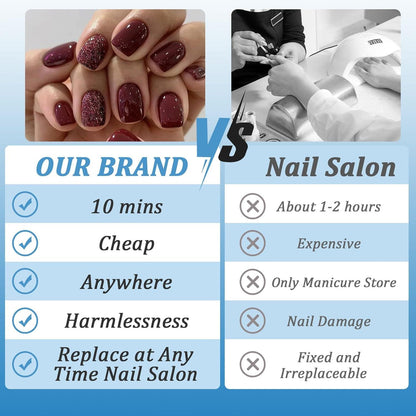 24er Set Künstliche Nägel Weinrot Glänzend French Press on Nails Kurz - Ideal für Frauen, Mädchen, Nail Art