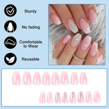24 Acryl Rosa Glitzer Nägel Mittel French Full Cover Set