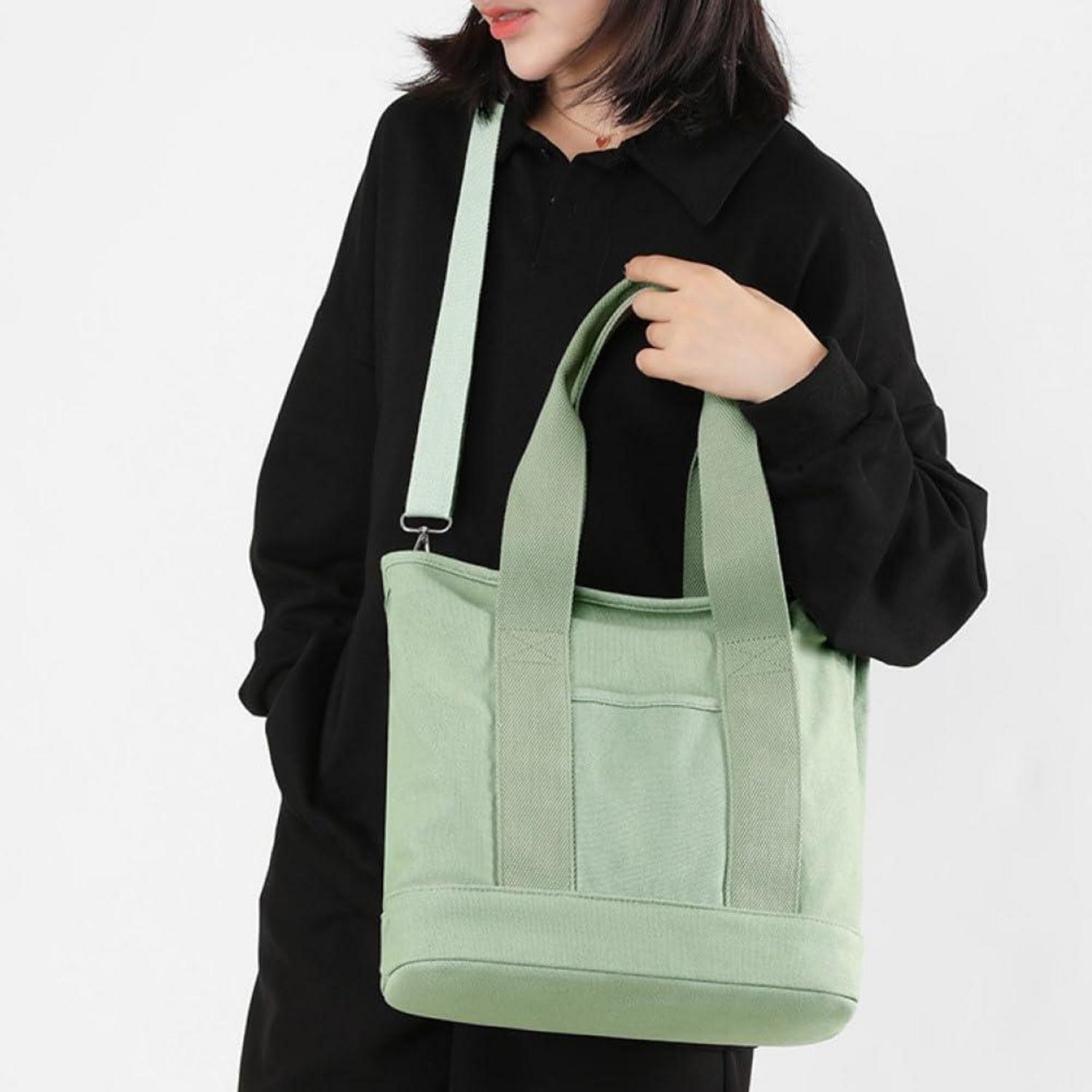 Canvas Handtasche für Damen mit Reißverschluss, Schultergurt und großem Fassungsvermögen