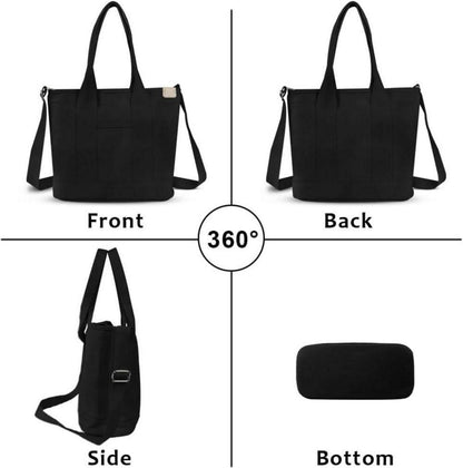 Canvas Handtasche für Damen mit Reißverschluss, Schultergurt und großem Fassungsvermögen