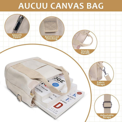 Canvas Handtasche Damen Umhängetasche mit Reißverschluss für Alltag, Schule, Arbeit