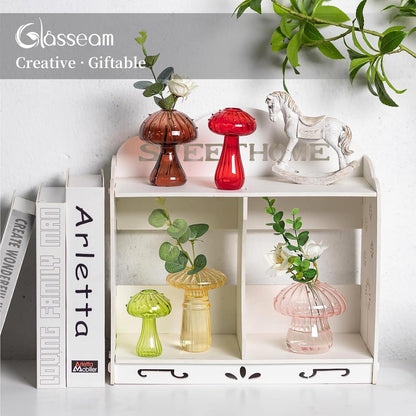Pilz Glasvasen modern 5er Set bunt Deko Blumenvase Mini Tischdekoration