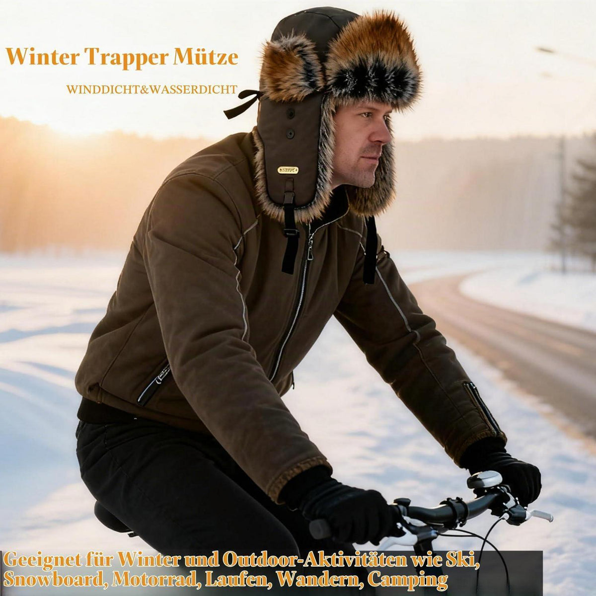Trapper-Mütze mit Kunstpelz für Herren und Damen, Braun