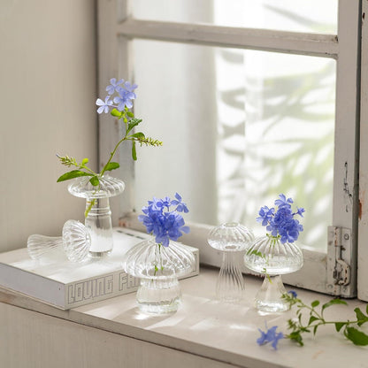 Set 10 Pilz Mini Vasen Glas Klar Blumenvase Klein Home Deko