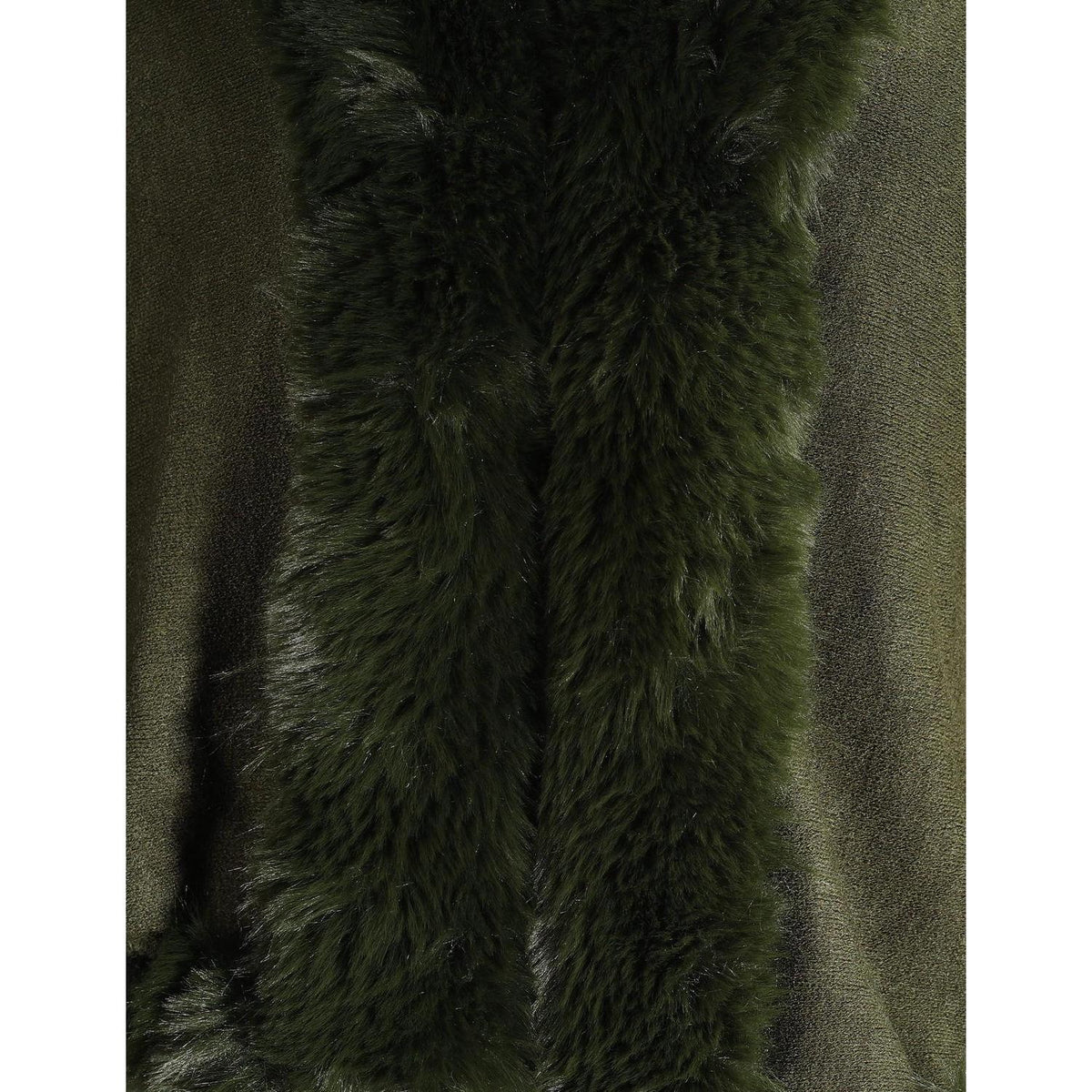 Strick Poncho Damen mit Fellkragen Armeegrün