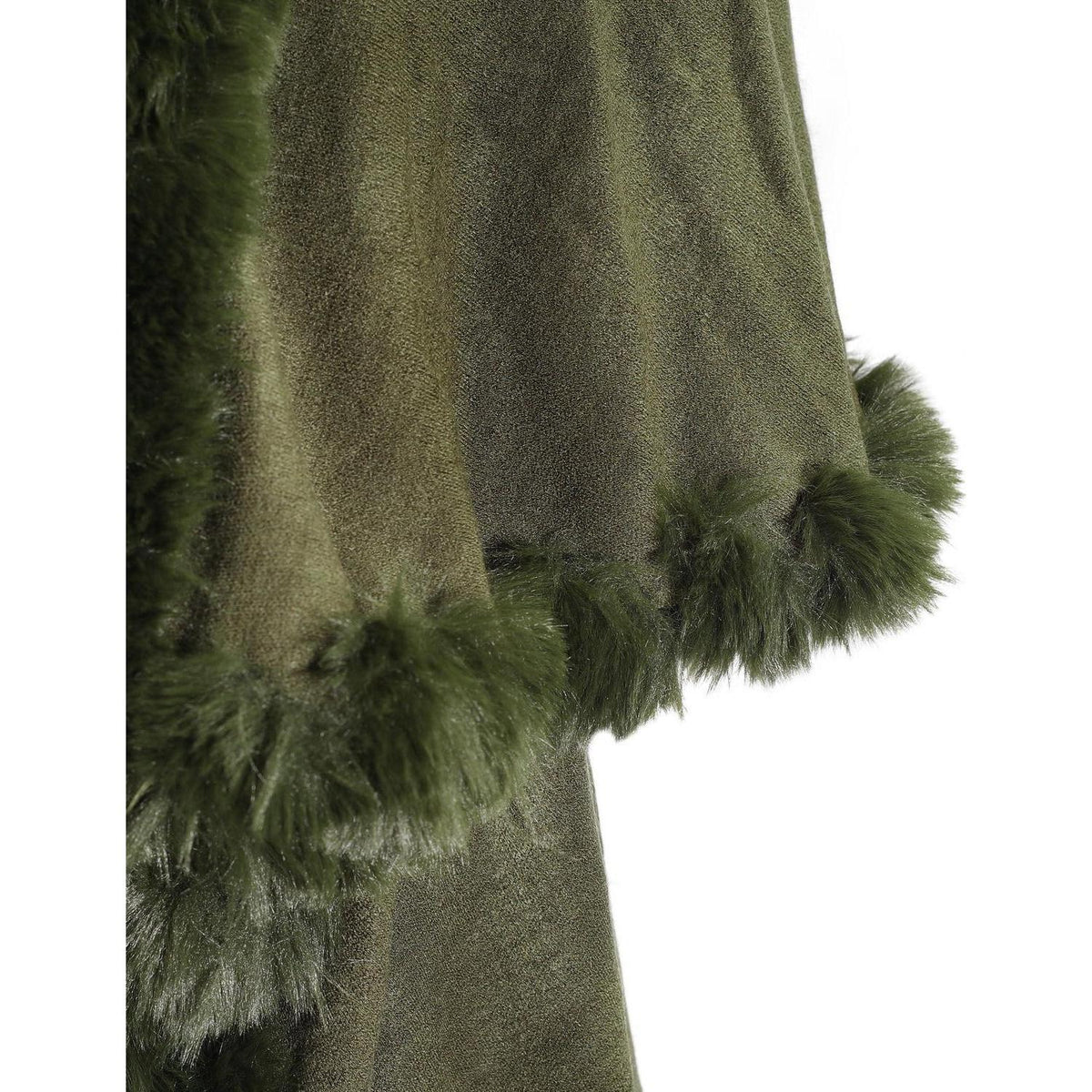 Strick Poncho Damen mit Fellkragen Armeegrün