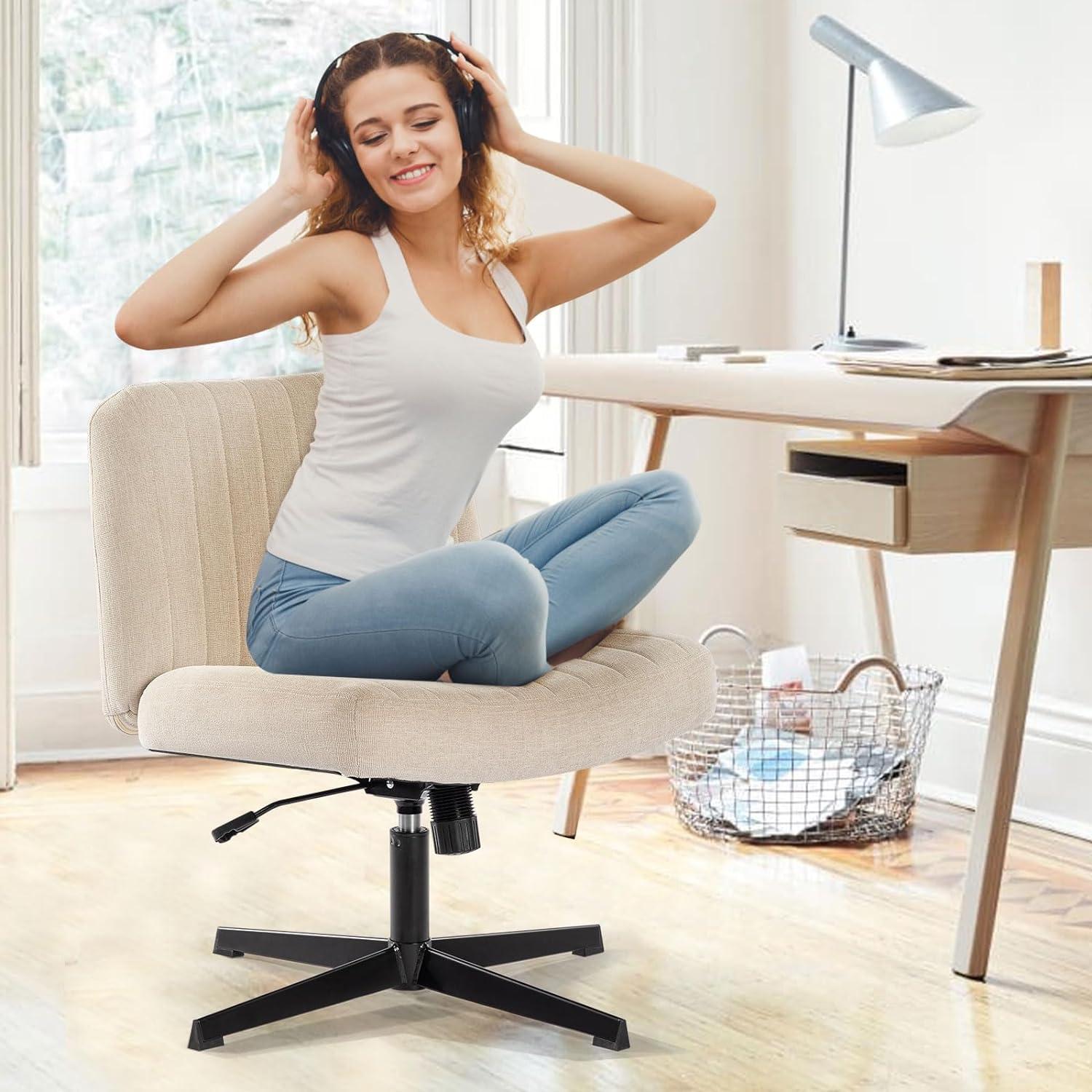 Bosmiller Armless Bürostuhl Schreibtischstuhl Höhenverstellbar 150KG Beige