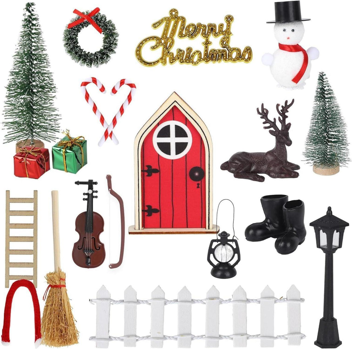 Miniatur Wichteltür Zubehör Weihnachten Set Holz Deko 20