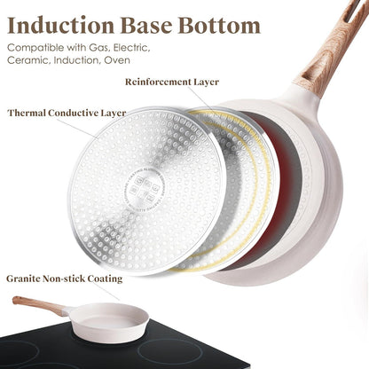 Antihaft Induktion Bratpfanne 28cm Granit Pfanne Holzgriff Beige