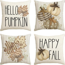 Herbst Kissenbezug Set Streifen Ahornblätter Kürbisse 50x50 cm