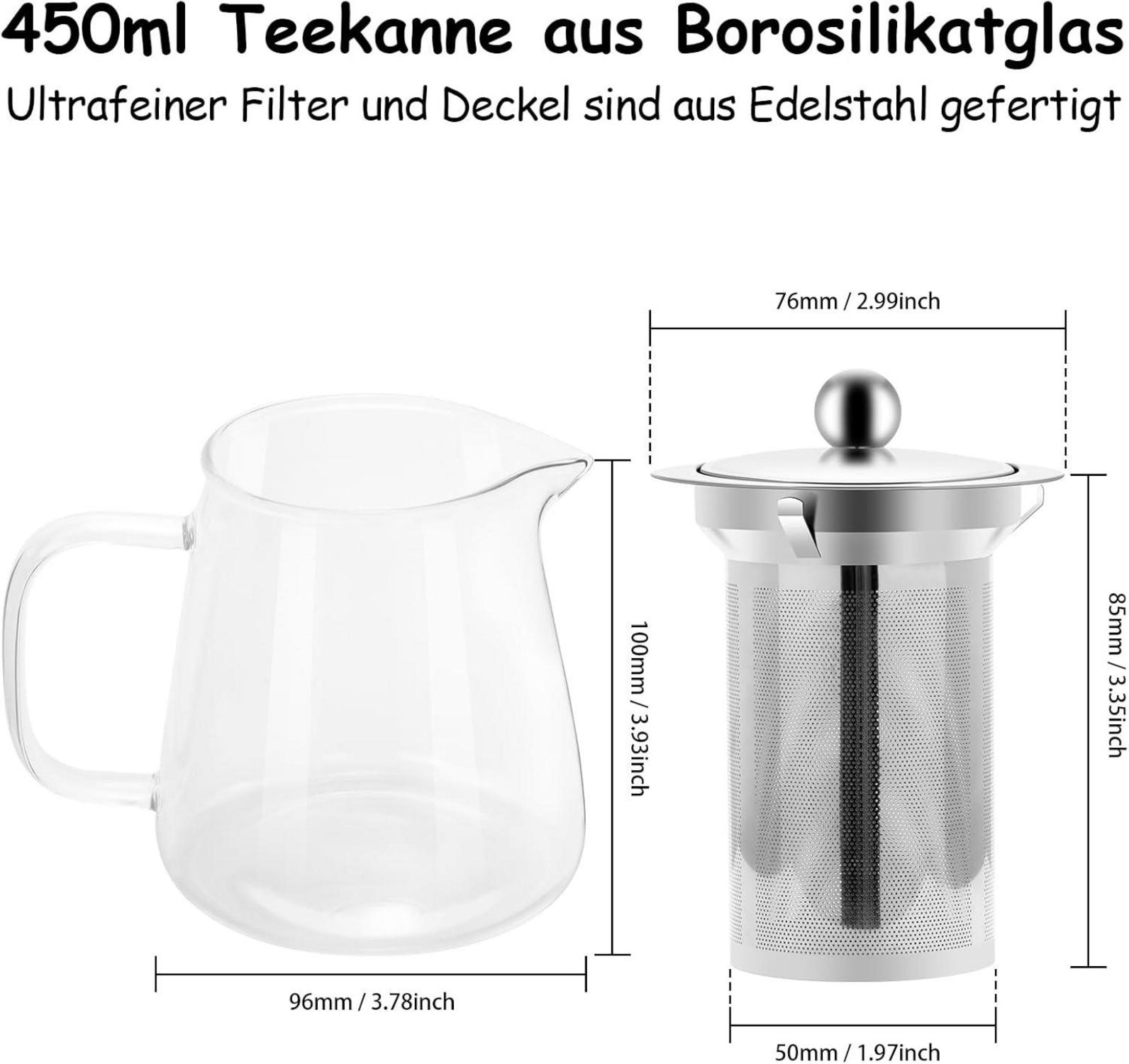 Glas Teekanne mit Siebeinsatz 450ml Borosilikat