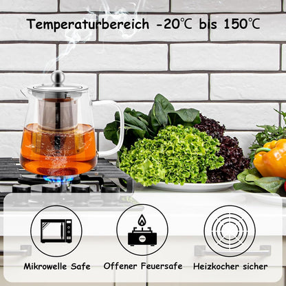 Teekanne Glas mit Siebeinsatz 450ml Teebereiter Borosilikat