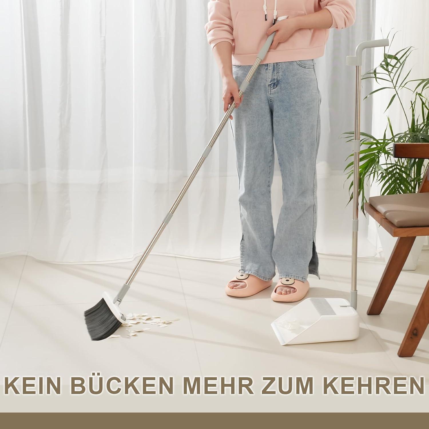 Mitclear Besen und Kehrschaufelset mit Langem Griff und 180° drehbarem Kehrbesen
