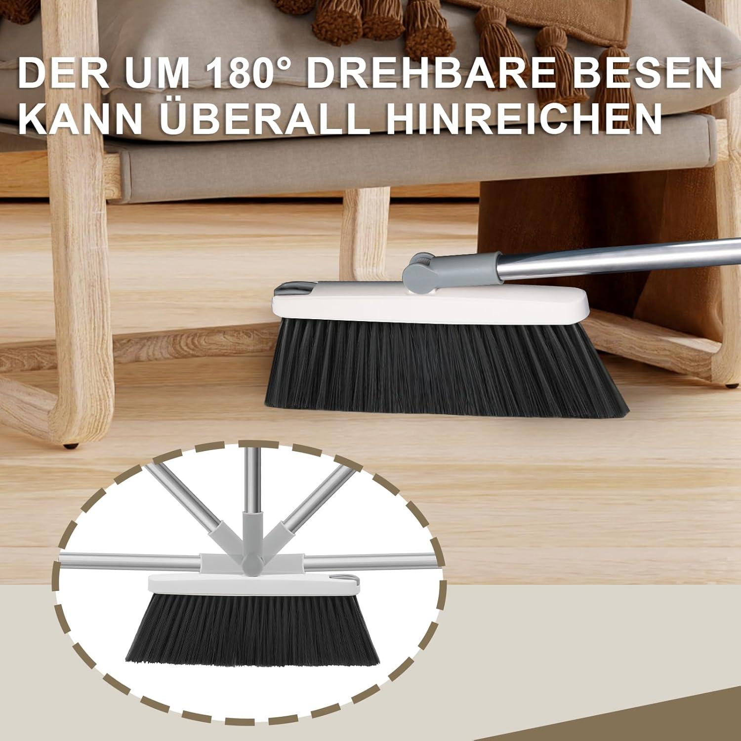 Mitclear Besen Kehrschaufelset 180° drehbar Langem Griff Aluminiumlegierung