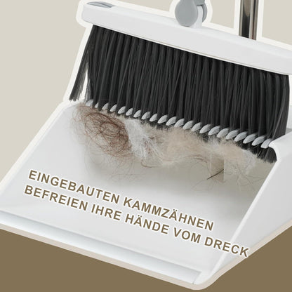Besen und Kehrschaufelset mit langem Griff und 180° drehbarem