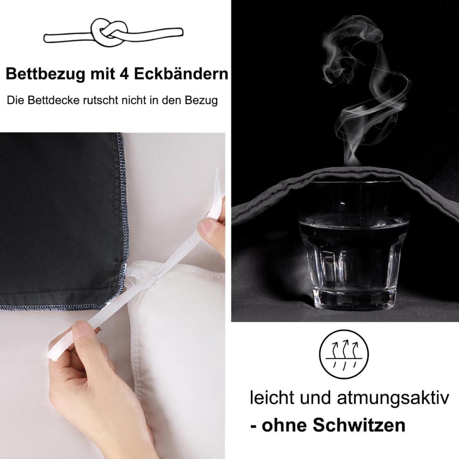 Bettwäsche Set Schwarz Mikrofaser 200x200 Weich 2-teilig