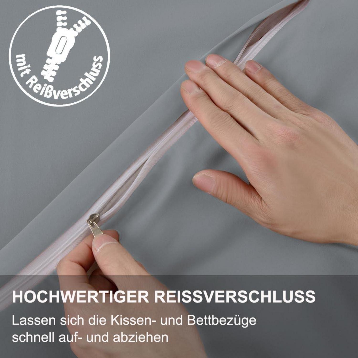 Bettwäsche 200x200 Grau Mikrofaser 2er Set mit Reißverschluss
